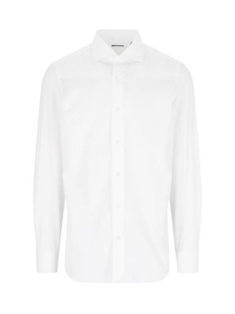 Finamore Classic White Cotton Shirt With Traditional Collar