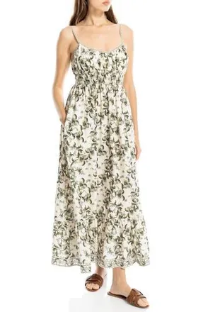 Max Studio Smocked Empire Waist Maxi Dress in Cream/Blue Cherries at Nordstrom Rack, Size X-Small
