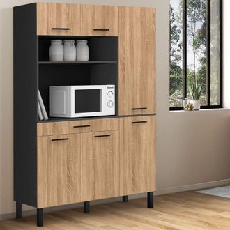 IDMarket Aparador De Cocina Cina Con Mueble De 120 Cm, 6 Puertas + Caj&oacute;n, Acabado En Negro Y Haya