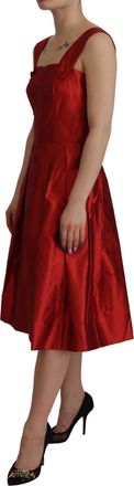 Dolce & Gabbana Womens Red A-Line Pleated Satin Silk Dress