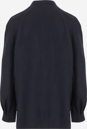 Carven Womens Wool Sweater Half-Placket Navy