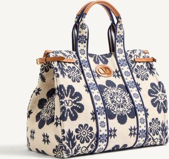 Valentino Garavani Borsa A Mano Valentino Garavani Antibes In Tessuto Jacquard Donna AVORIO/NAVY/NATURALE UNI