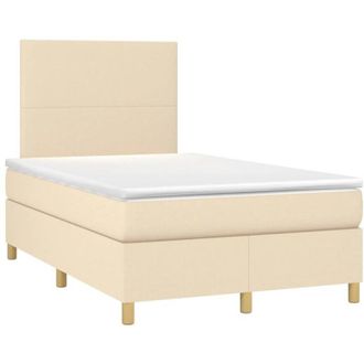vidaXL Cama Box Spring Con Colch&oacute;n Y Luces Led Tela Crema 120x190 Cm Vidaxl