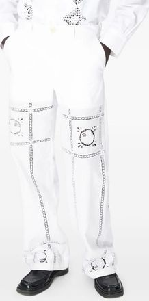 Marine Serre Pantaloni con ricamo - Bianco