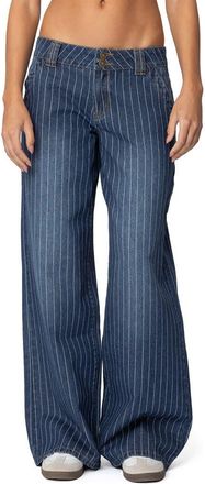 Edikted Cory Stripe Low Rise Wide Leg Jeans in Blue at Nordstrom, Size X-Small