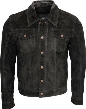 Infinity Leather Mens Trucker Classic Suede Leather Shirt Jeans Jacket
