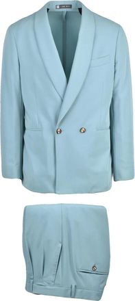 Lab 001 Aqua Green Polyester-Blend Double-Breasted Formal Suit