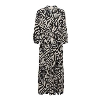 Cream Wild Animal Stripes Long Dress - female - Cream - Midi Dresses - Black - L/XL - Dresses