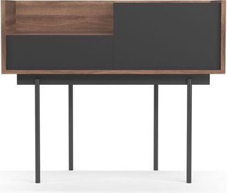 HERDASA Consola de entrada fabricada en melamina con patas metálicas, modelo DIPLOMAT (671) de Herdasa. Nogal-Grafito