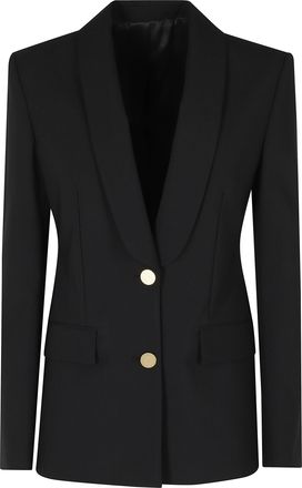 Alberta Ferretti Black Tropical Wool Gold Buttons Viscose-Blend Blazer