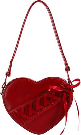 Generic Ribbon Heart Shaped Shoulder Bag PU Leather Crossbody Bag Fashion Crossbody Purse for Women Girls (Wine Red)