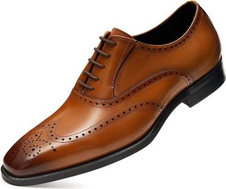 Generic Dress Oxford for Men Lace Up Brogue Embossed Wing Tip Square Burnished Toe Leather Anti-Slip Low Top Slip Resistant Block Heel Non Slip Party(Brown,5.