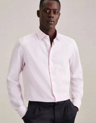 Seidensticker Seidensticker Mens Shaped Fit No Iron New Kent Structured Business Shirt Pink - Size: 46/Regular