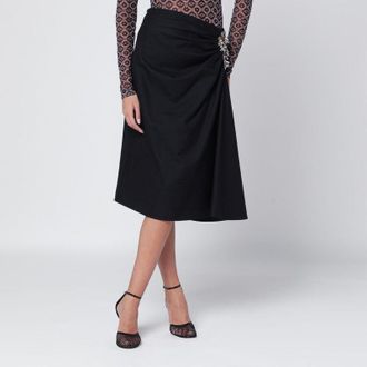 Dries Van Noten Womens Navy Blue Draped Skirt With Brooch - Black Wool - Size EU 34 (Womens)