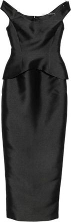 Solace London Pieta Jurk Met Off-the-Shoulder Halslijn en Peplum Taille - Dames - Avondkleed - Zwart - 2XS - Leer - Kleedjes