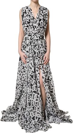 Dolce & Gabbana Womens Black White Logo Sleeveless Floor Length Maxi Dress And Polyester