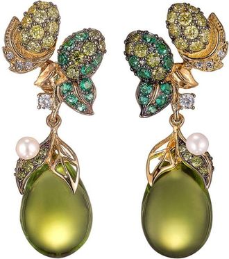 Anabela Chan 18kt gold Appleberry multi-stone earrings - women - Freshwater Pearl/Lab-Grown Simulated Peridot/Lab-Grown Simulated Emerald/Lab-Gro