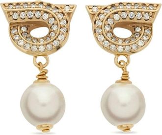 Ferragamo Golden Gancini Pearl Drop Earrings