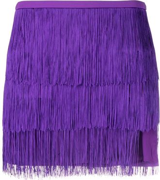 Pinko fringe-detail miniskirt - women - Elastane/Polyester/Polyester/Acetate - 42 - Purple