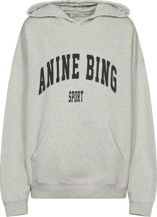 Anine Bing Heathered Cotton Hoodie with Bold Text Detail