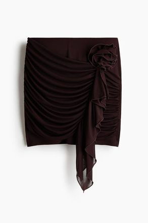 H&M Flower-detail Mini Skirt in Dark Brown at Nordstrom, Size X-Small