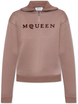 Alexander McQueen logo-embroidered sweatshirt - women - Polyester - 44 - Pink