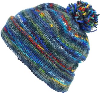 Loud Elephant Chunky Wool Knit Beanie Bobble Hat - SD Dark Blue Mix