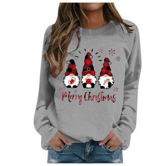 Generic Christmas Jumpers for Women Novelty Christmas Tree Gonk Elf Gnome Doll Print Xmas Sweatshirts Casual Loose Round Neck Fit Tunic Pullover Fleece Sweate