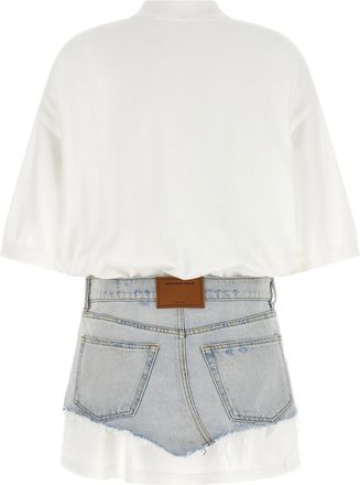 Alexander Wang Hybrid Polo Shirt and Denim Skirt Dress - White