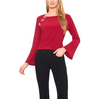 CeCe by Cynthia Steffe Pearly Bow Knit Top in Mulberry Red at Nordstrom, Size X-Large
