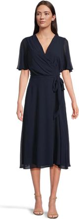 Lauren Ralph Lauren Georgette Dress Womens Black Belted Flutter Sleeve RED789