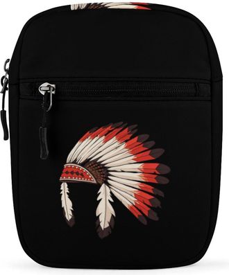 Generic American Indian Headdress Feathers Culture American Crossbody Bag Adjustable Satchel Cute Shoulder Bag Lightweight Sling Bags