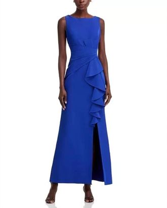Eliza J Sleeveless Cascading-Ruffle Gown In Blue