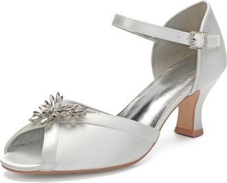 Generic Low Heel Wedding Shoes Womens Peep Toe Mid Bridal Shoes Wedding Heels Bridal Evening Party Dress Shoes 6.5Cm,Ivory,8 UK