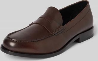 HUGO BOSS Loafer aus Glattleder mit Penny-Loafer-Besatz in Dunkelbraun, Größe 40