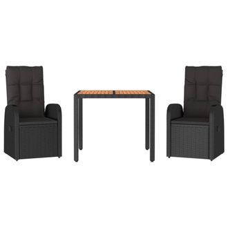 Berkfield Home Beautiful 3 Piece Garden Dining Set Black Poly Rattan&Solid Wood