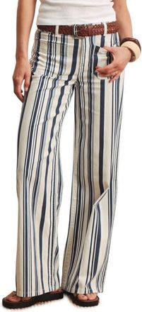 Sanctuary The Marine Stripe Patch Pocket Wide Leg Jeans in Sail Blue Stripe at Nordstrom, Size 33