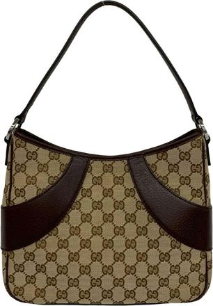 Gucci Brown Canvas Leather Handbag Shoulder Bag Tote Bag (Pre-Owned)