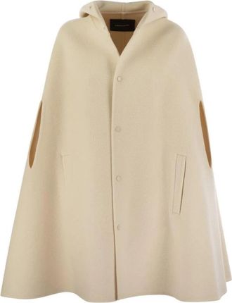 Fabiana Filippi Hooded Double-Layer Wollen Cape - Dames - Ponchos - Beige - S - Wol - Jassen
