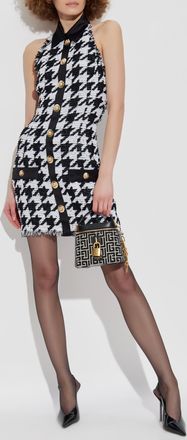 Balmain Houndstooth Dress, Womens, Black