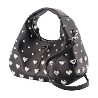 Ganni Womens Hobo Mini Heart Purse - Ganni Synthetic Black Bags Handbags-Purses