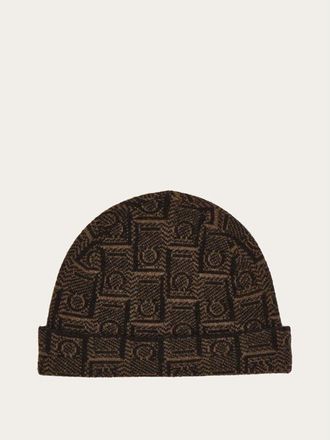 Ferragamo Mens Brown Wool Jacquard Hat