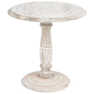 Beliani Beliani - Mesa Auxiliar De Madera De Mango Clara Blanco Crema 45 Cm Dise&ntilde;o Tallado Jambia