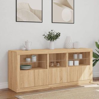 Berkfield Home Sideboard with LED Lights Sonoma Oak 162x37x67 cm in Tan | Size: 162 x 37 x 67 cm