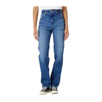 Wrangler Mom Straight Jeans - Dames - Regular Fit Jeans - Blauw - W24 L32 - Katoen - Jeans