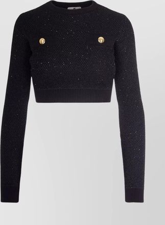 Elisabetta Franchi cropped sweater with gold buttons and sequins