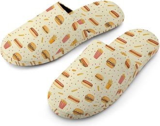 Generic Hot Dogs Burgers Mens Cotton Slippers Memory Foam Comfort House Shoes Winter Indoor Slipper for Hotel Casa Spa
