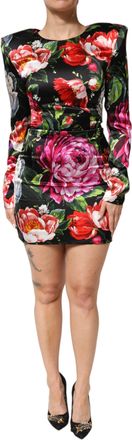 Dolce & Gabbana Womens Black Floral Fiori Pittorici Mini Bodycon Dress Viscose