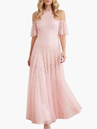 Needle & Thread Scallop Sequin Halter-Neck Ankle Gown in Seashell at Nordstrom, Size 12