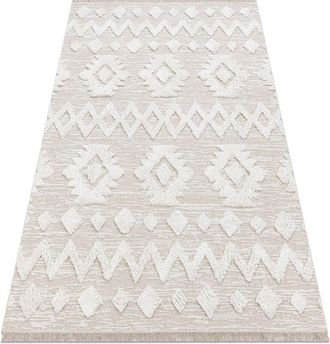RugsX Rugsx - Carpet eco sisal moroc 22319 rhombuses boho 22314 fringe - structural beige / cream beige 117x170 cm